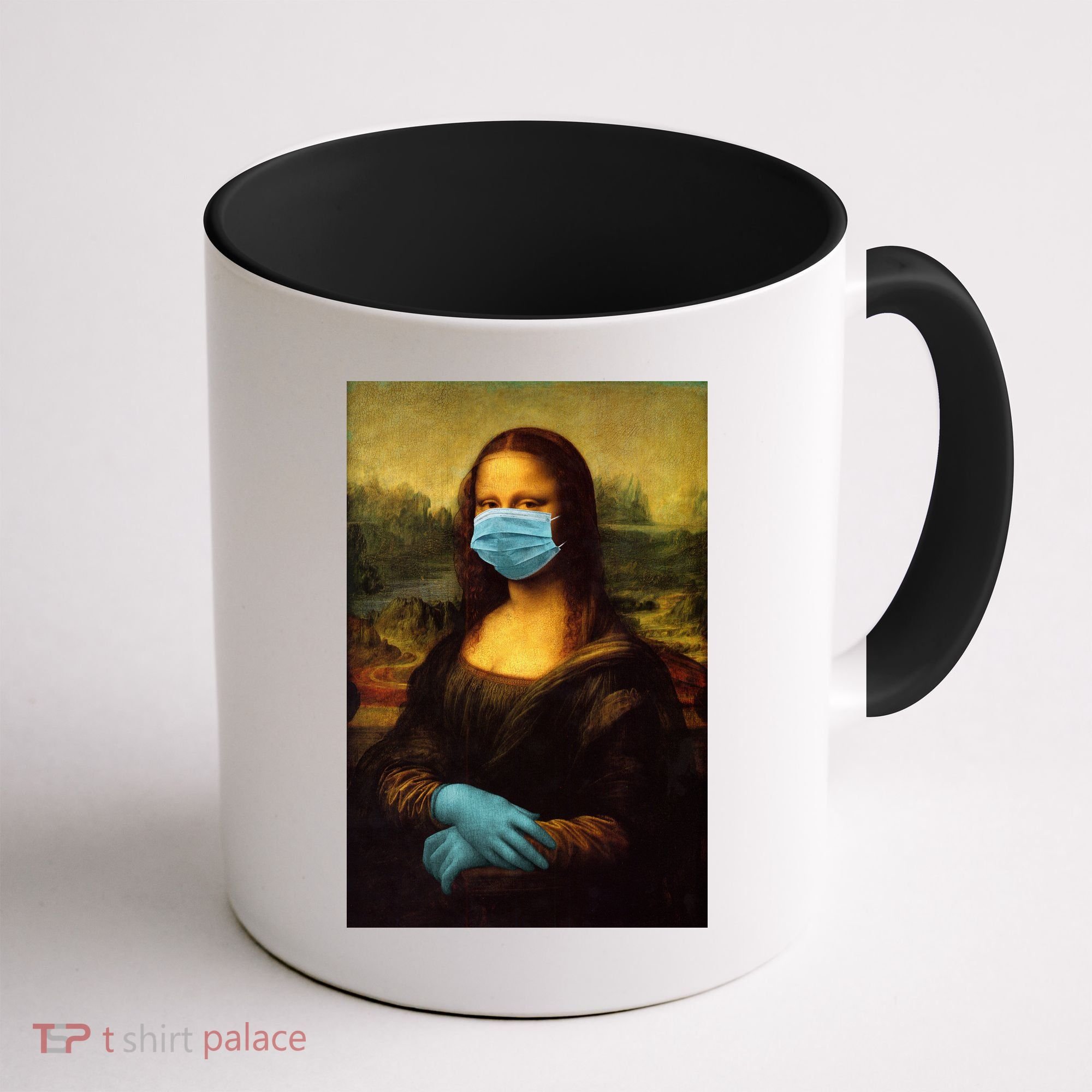 Mona Lisa Face Mas And Gloves Pandemic Coffee Mug