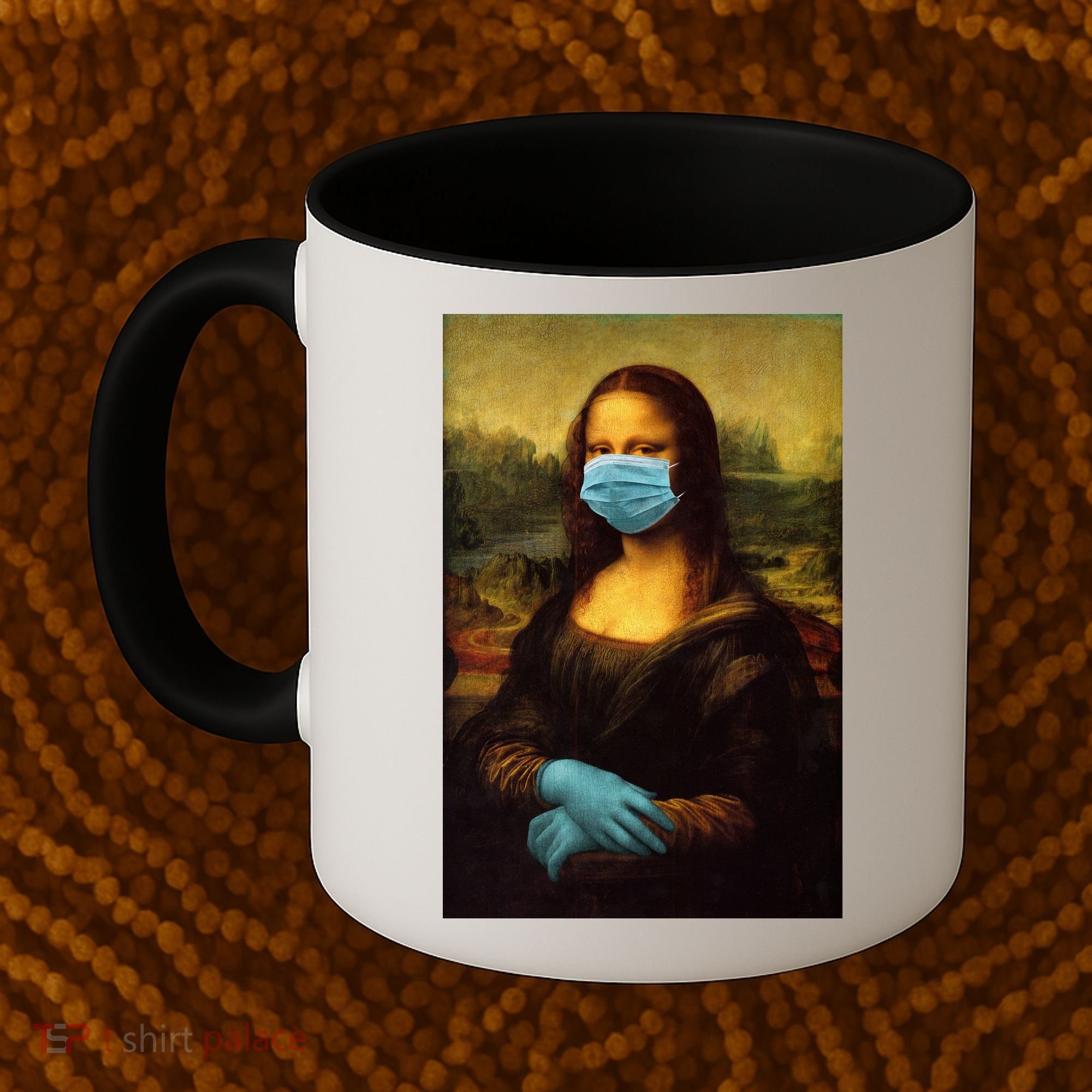 Mona Lisa Face Mas And Gloves Pandemic Coffee Mug