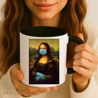 Mona Lisa Face Mas And Gloves Pandemic Coffee Mug thumb 3