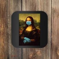 Mona Lisa Face Mas And Gloves Pandemic Coaster thumb 0