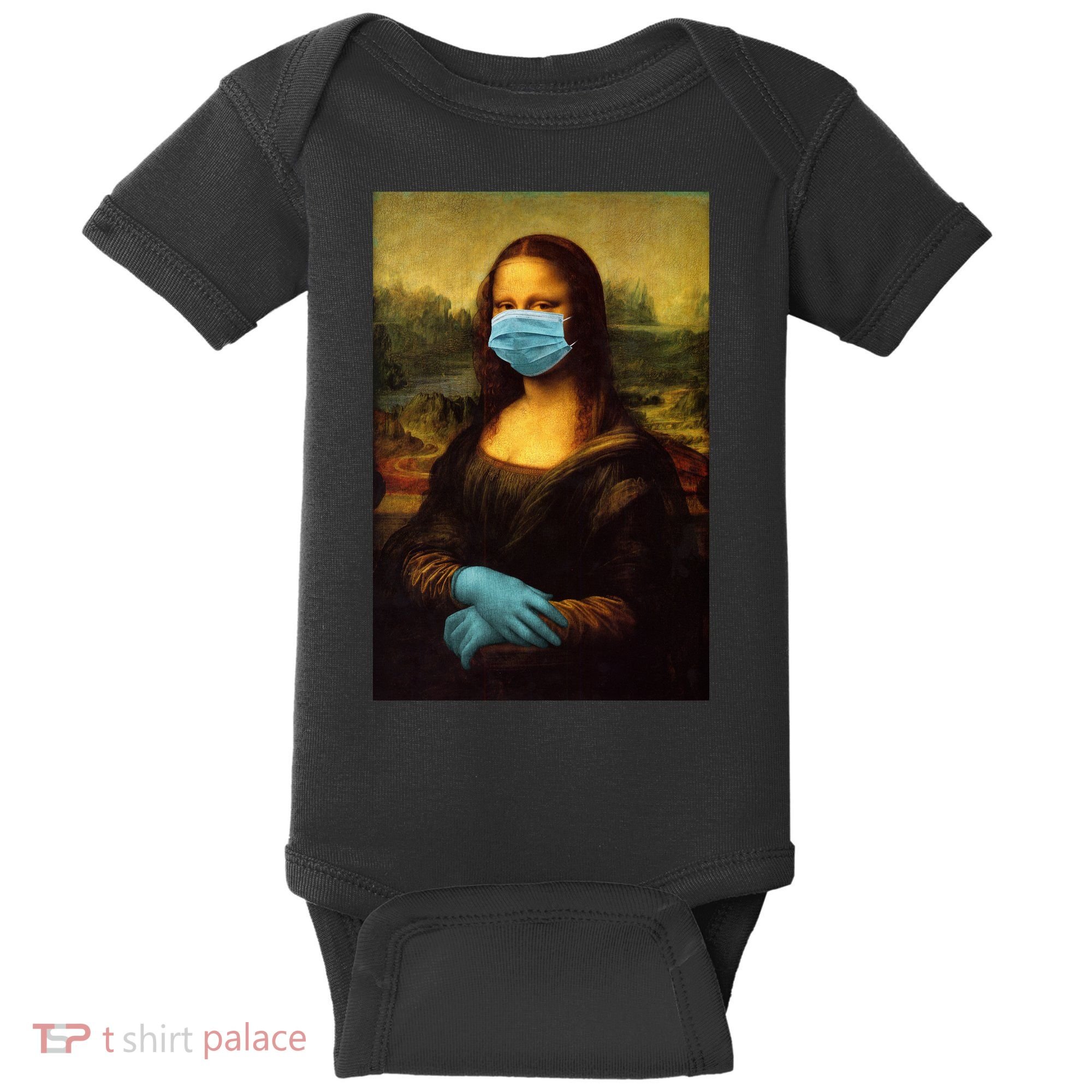 Mona Lisa Face Mas And Gloves Pandemic Baby Bodysuit