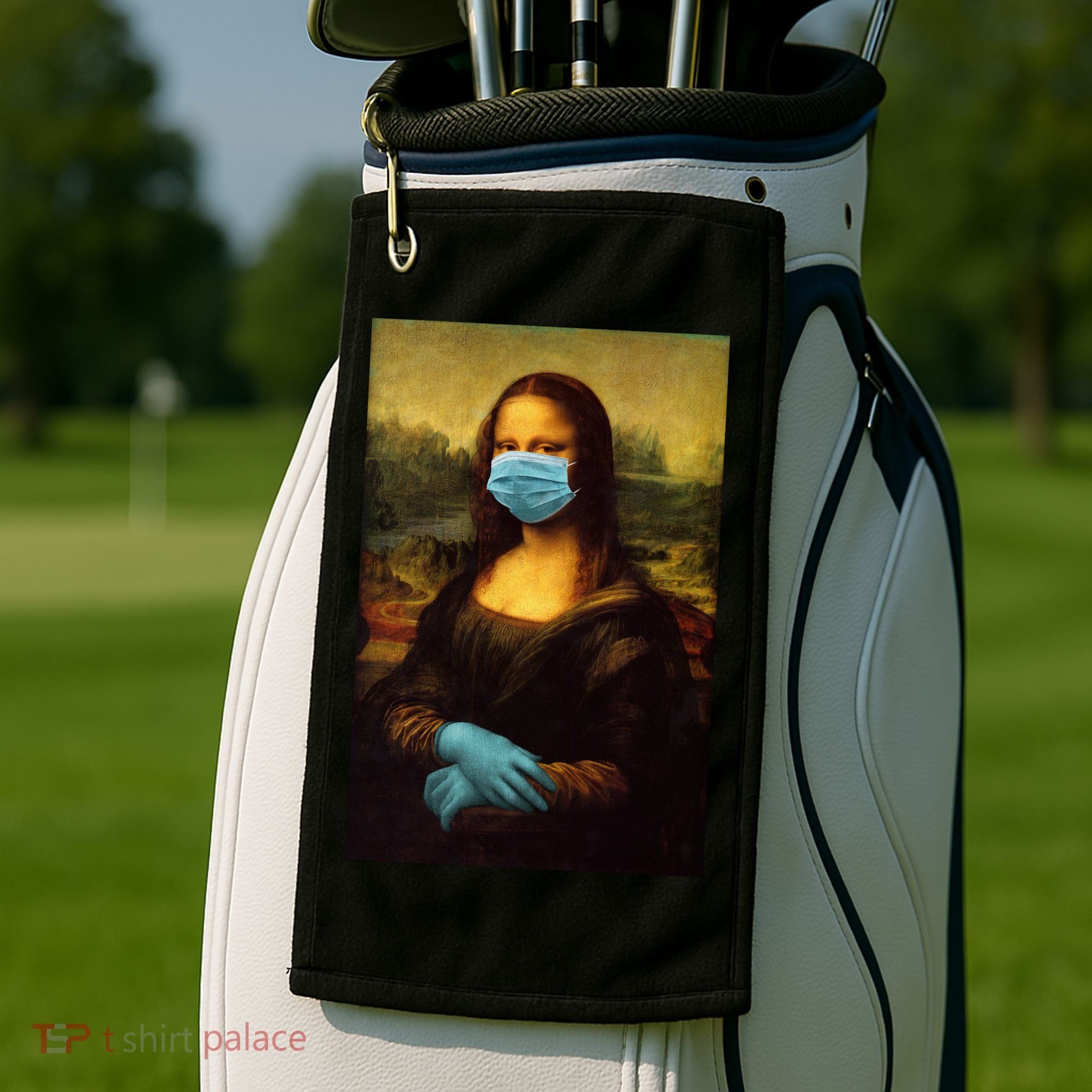 Mona Lisa Face Mas And Gloves Pandemic Golf Towel