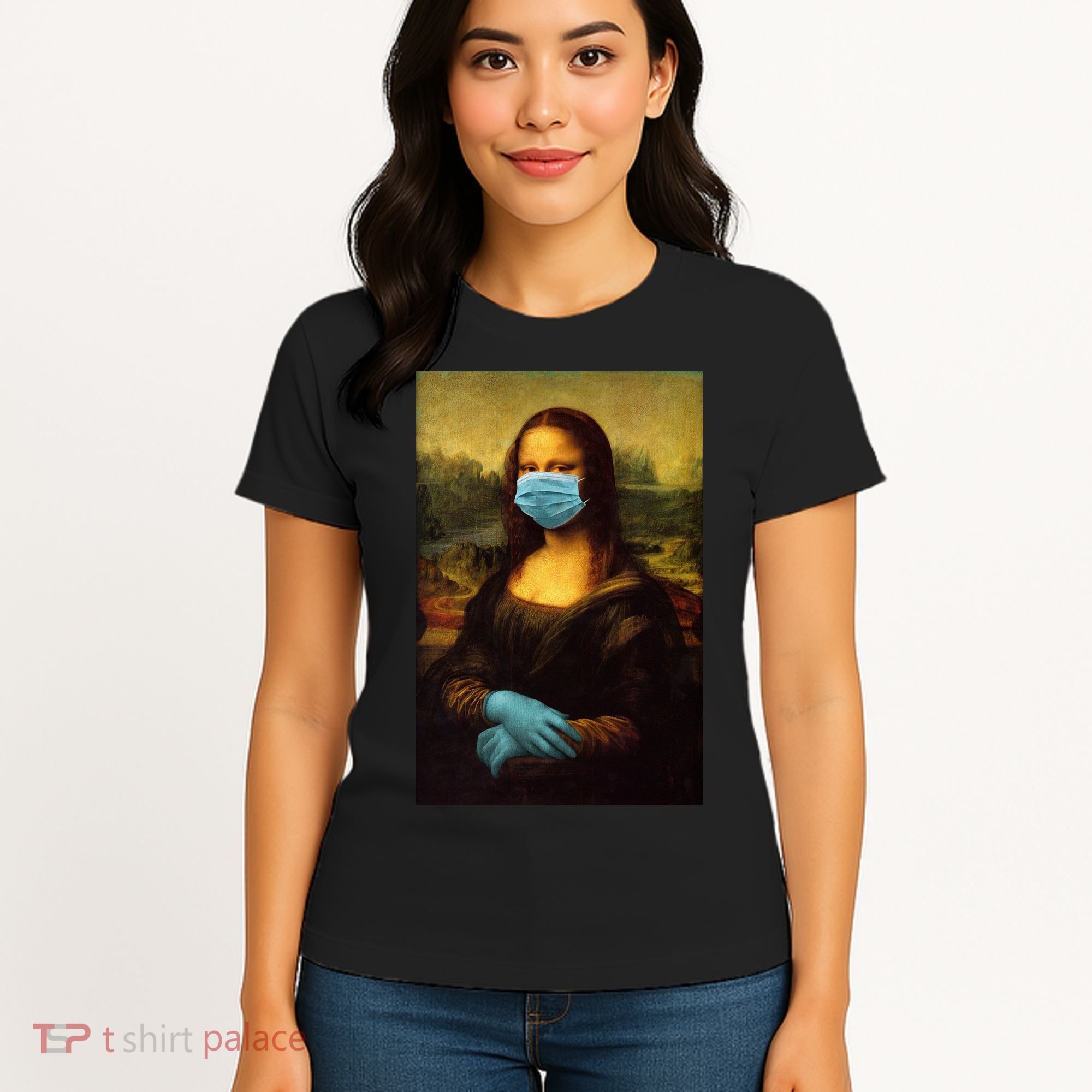 Mona Lisa Face Mas And Gloves Pandemic Women's T-Shirt