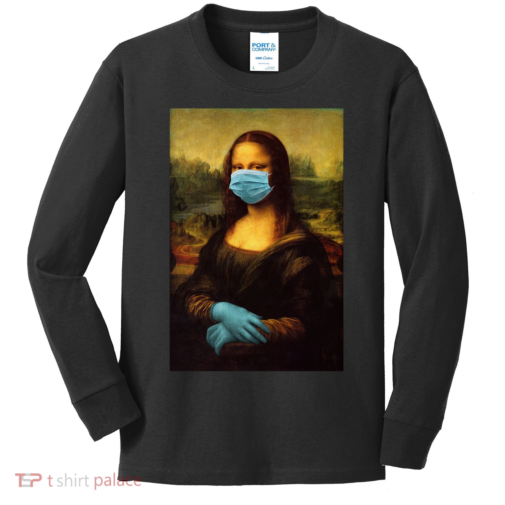 Mona Lisa Face Mas And Gloves Pandemic Kids Long Sleeve Shirt
