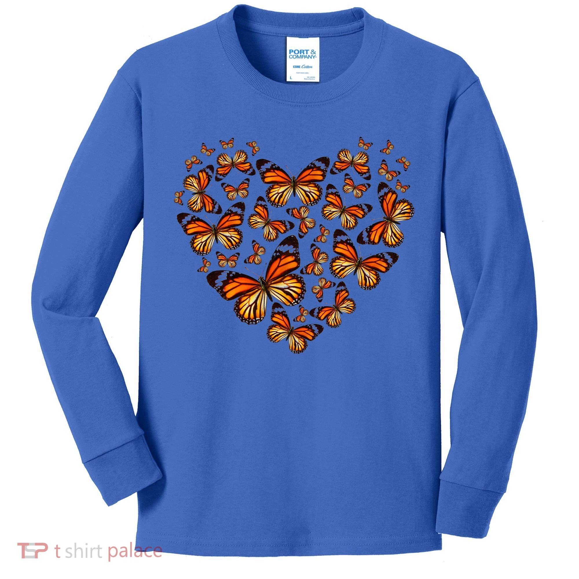 Monarch Butterfly Heart Kids Long Sleeve Shirt