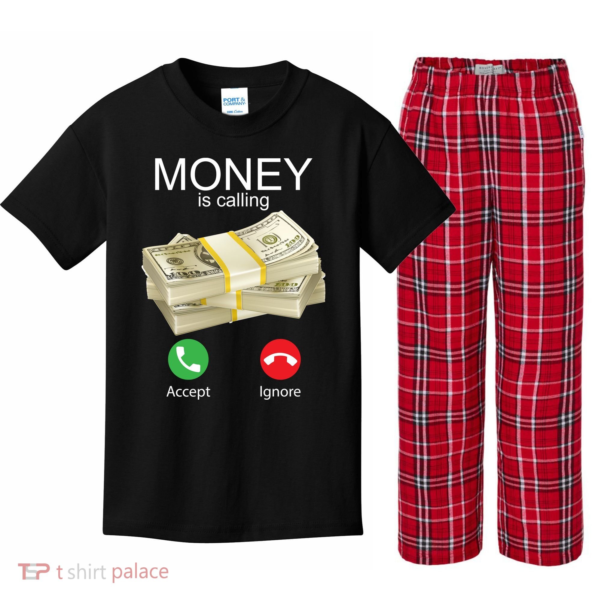 Money Is Calling Kids Plaid Pajama Set