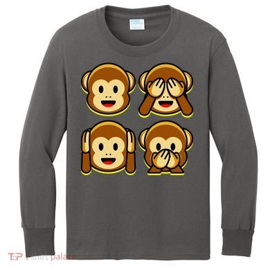 Monkey Emoji Smiley Face Kids Long Sleeve Shirt