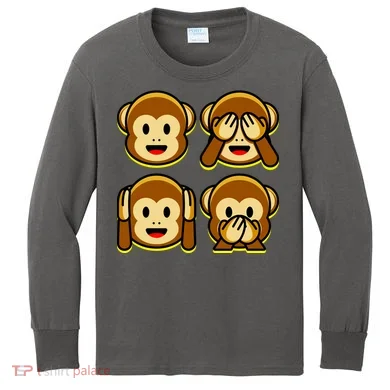 Monkey Emoji Smiley Face Kids Long Sleeve Shirt