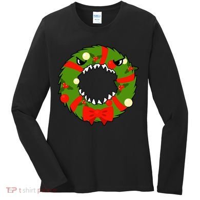Monster Killer Christmas Wreath Women's Long Sleeve Shirt