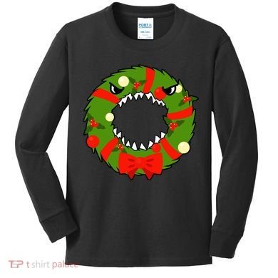 Monster Killer Christmas Wreath Kids Long Sleeve Shirt