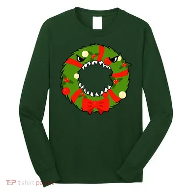 Monster Killer Christmas Wreath Long Sleeve Shirt