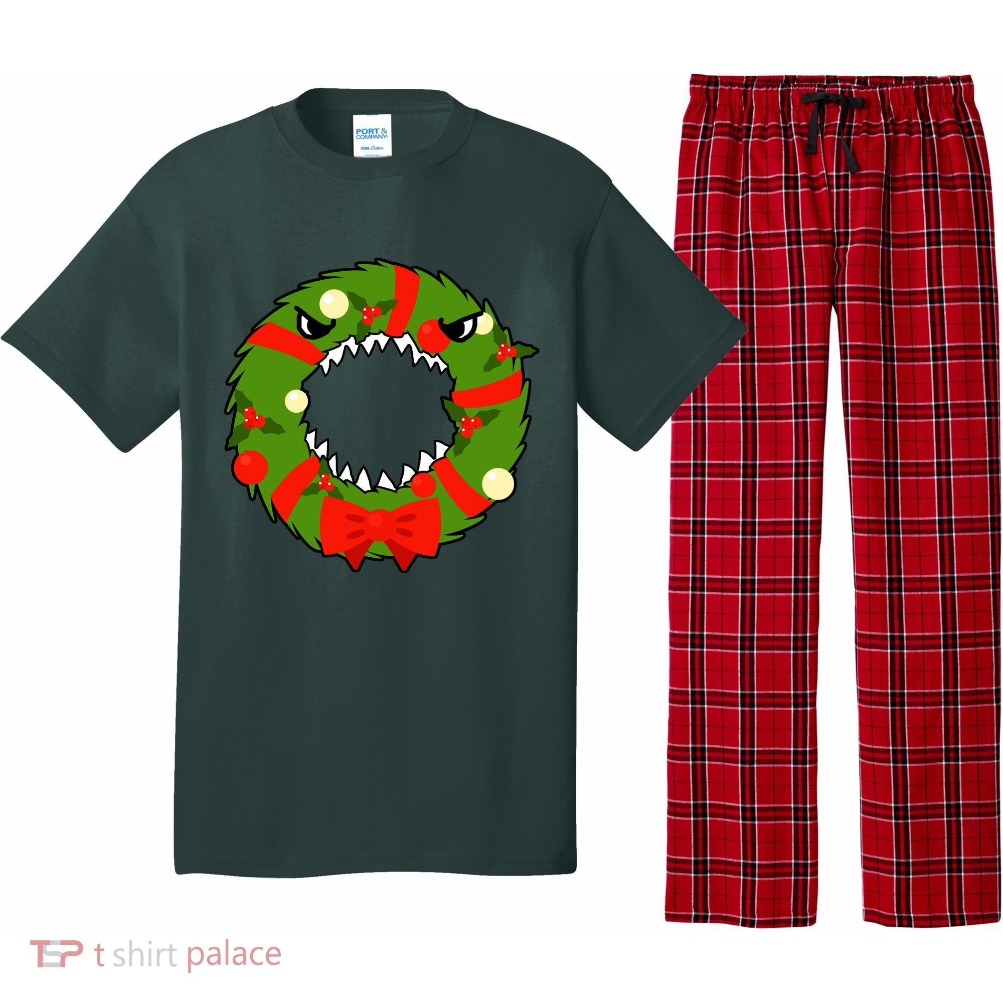Monster Killer Christmas Wreath Pajama Set