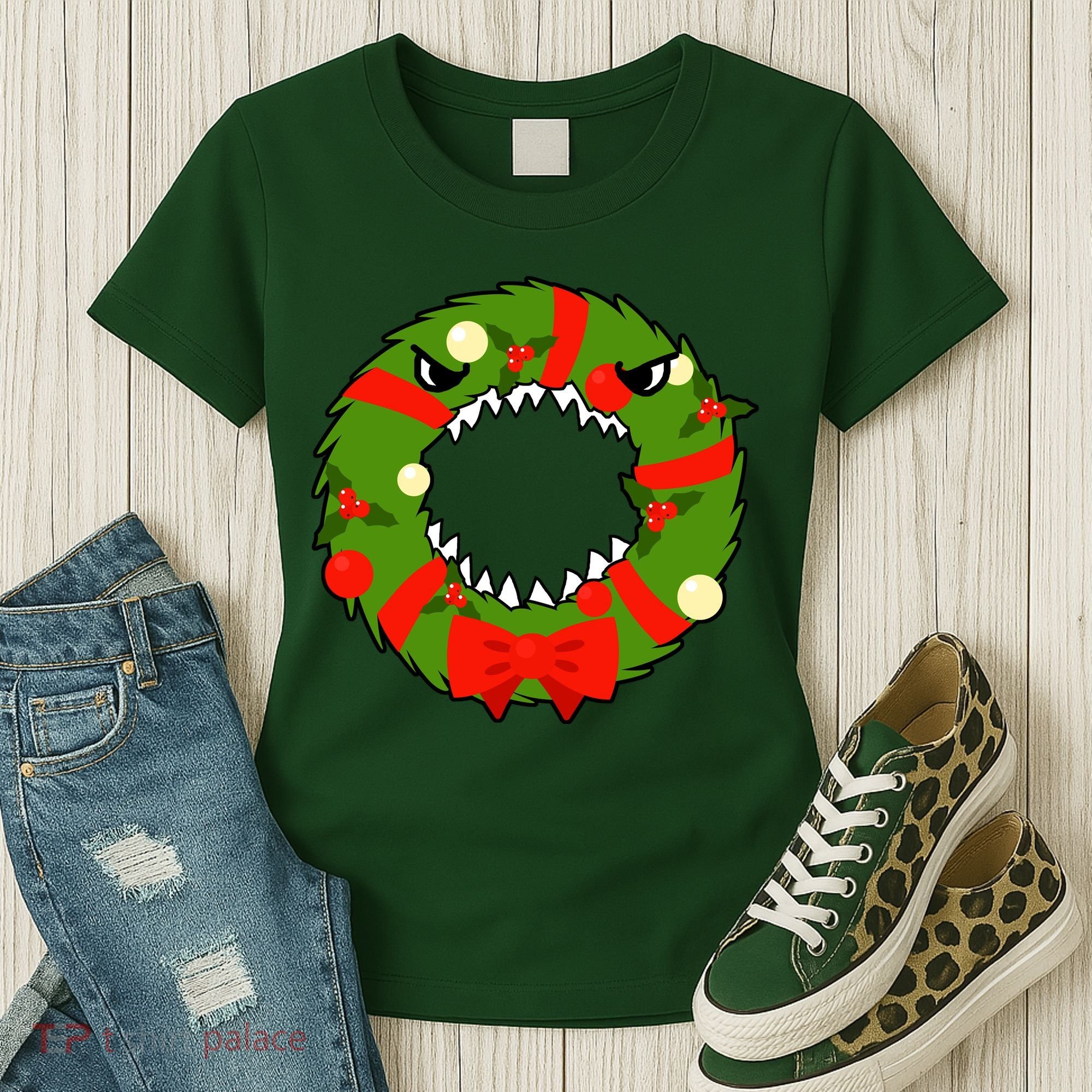 Monster Killer Christmas Wreath Women's T-Shirt