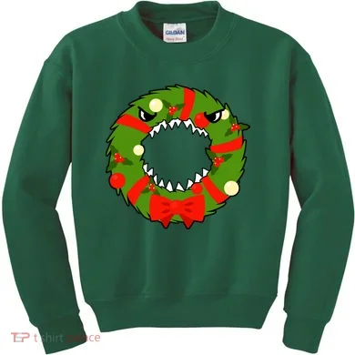 Monster Killer Christmas Wreath Kids Sweatshirt