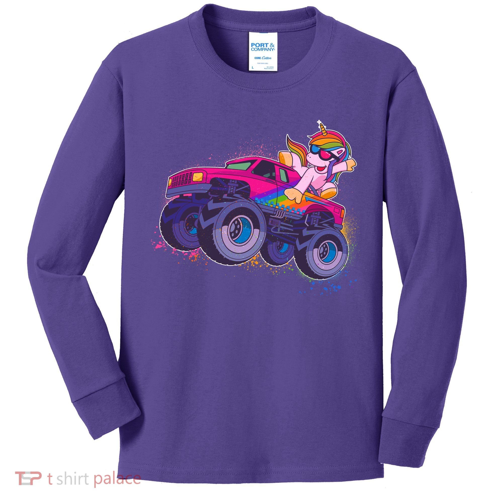 Monster Truck Unicorn Kids Long Sleeve Shirt