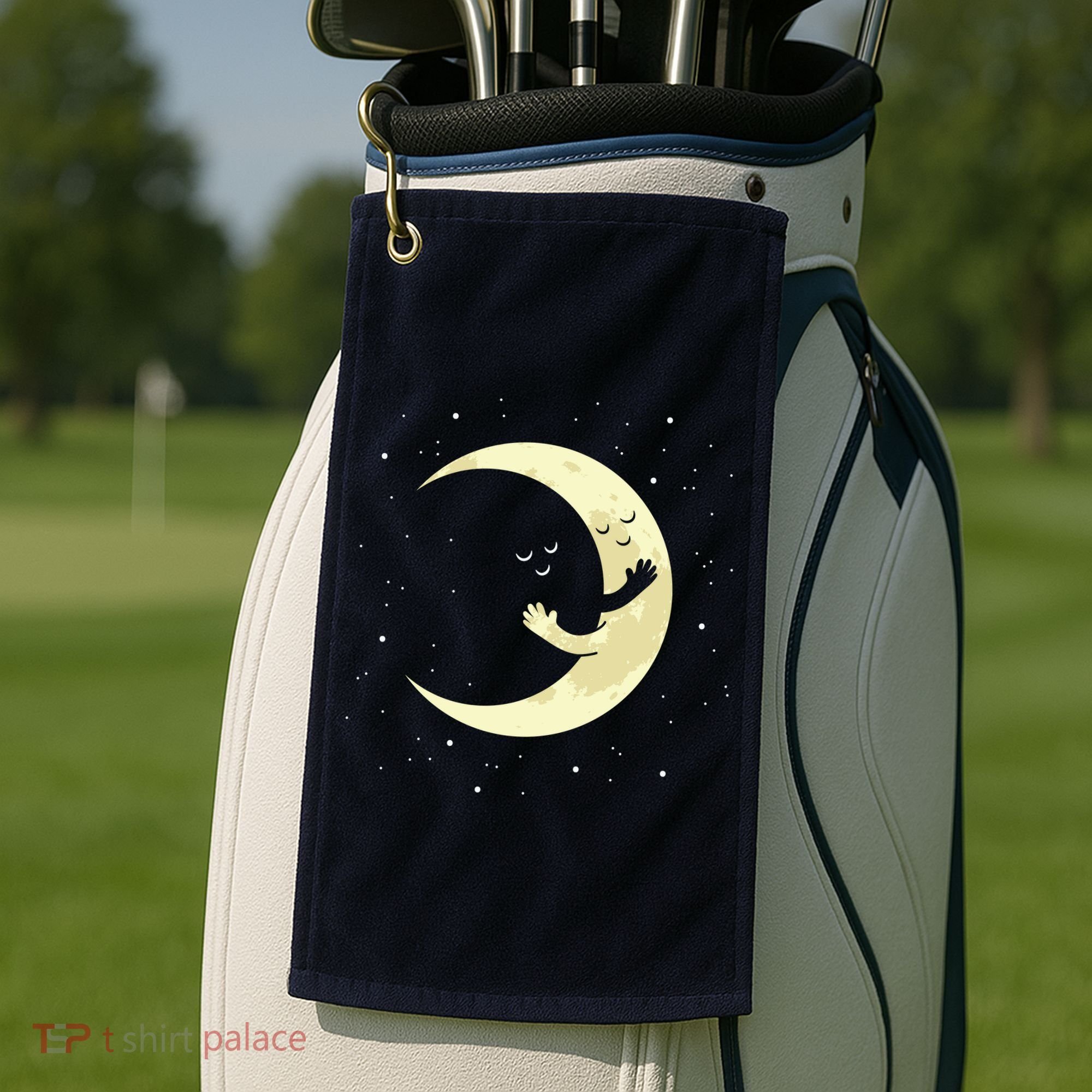 Moon Hug Sky Filled With Stars Golf Towel