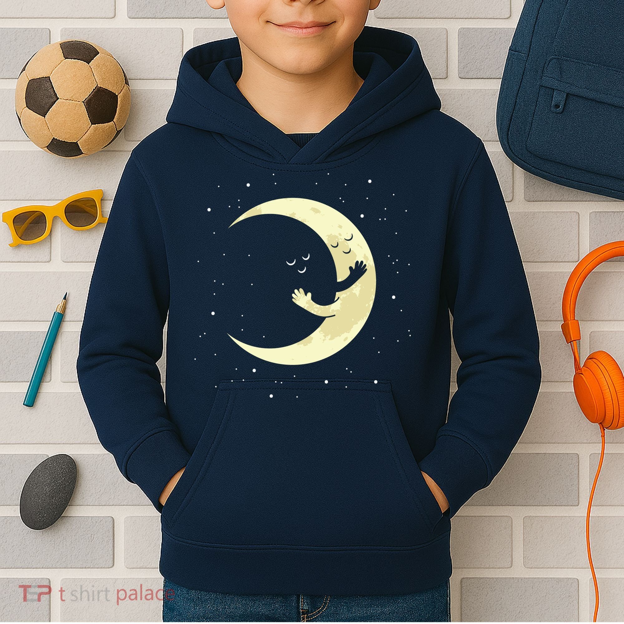 Moon Hug Sky Filled With Stars Kids Hoodie