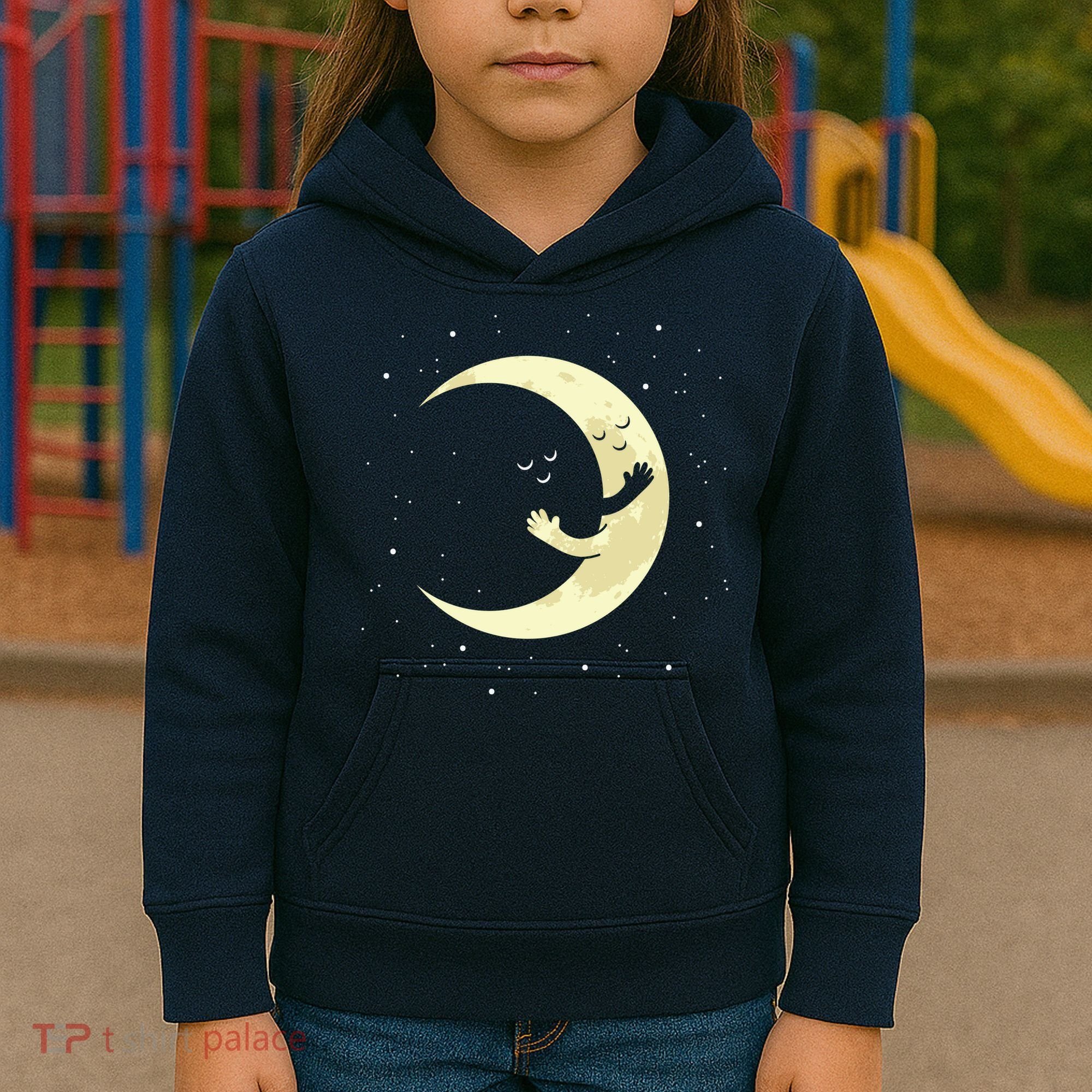 Moon Hug Sky Filled With Stars Kids Hoodie