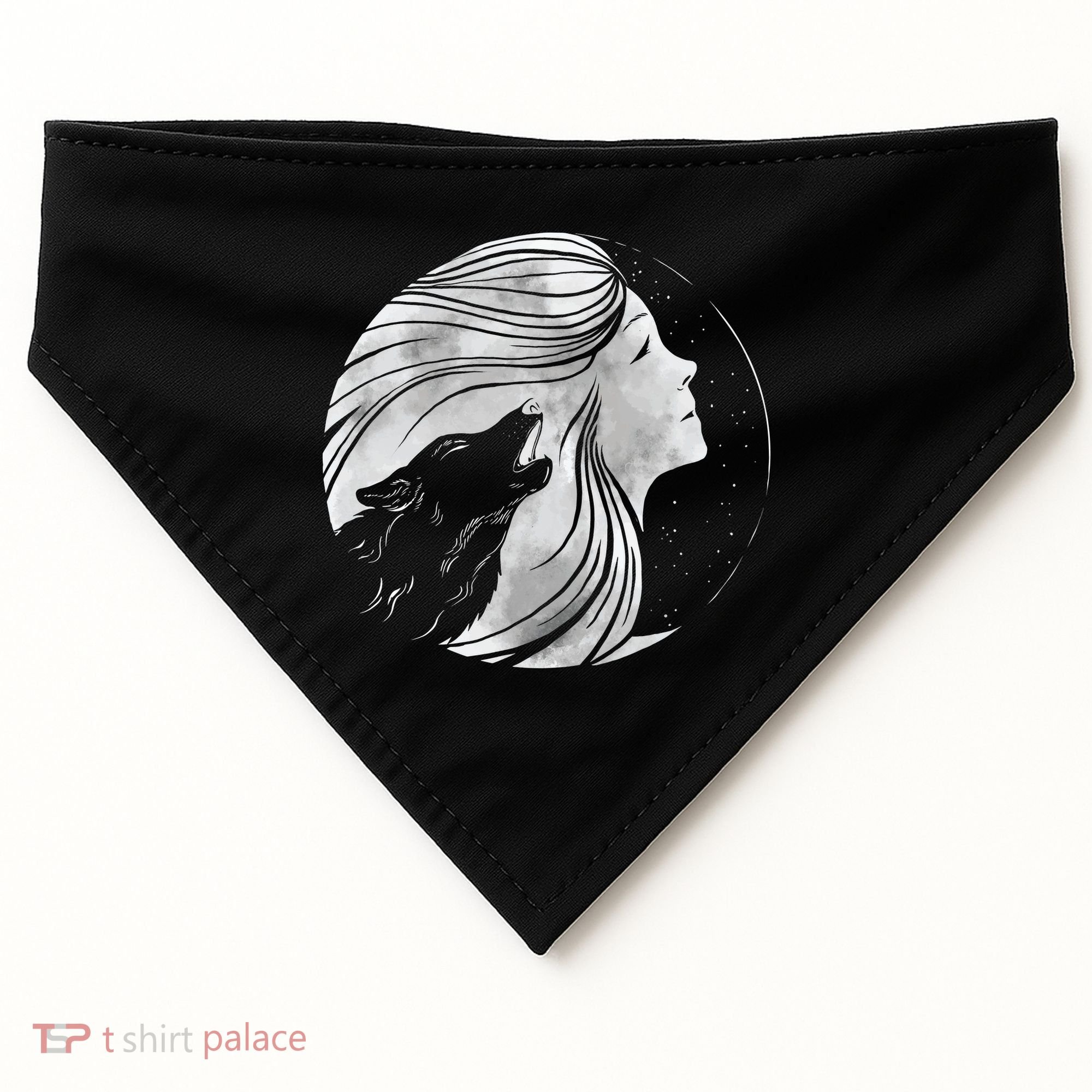 Moon Wolf Illustration USA-Made Doggie Bandana
