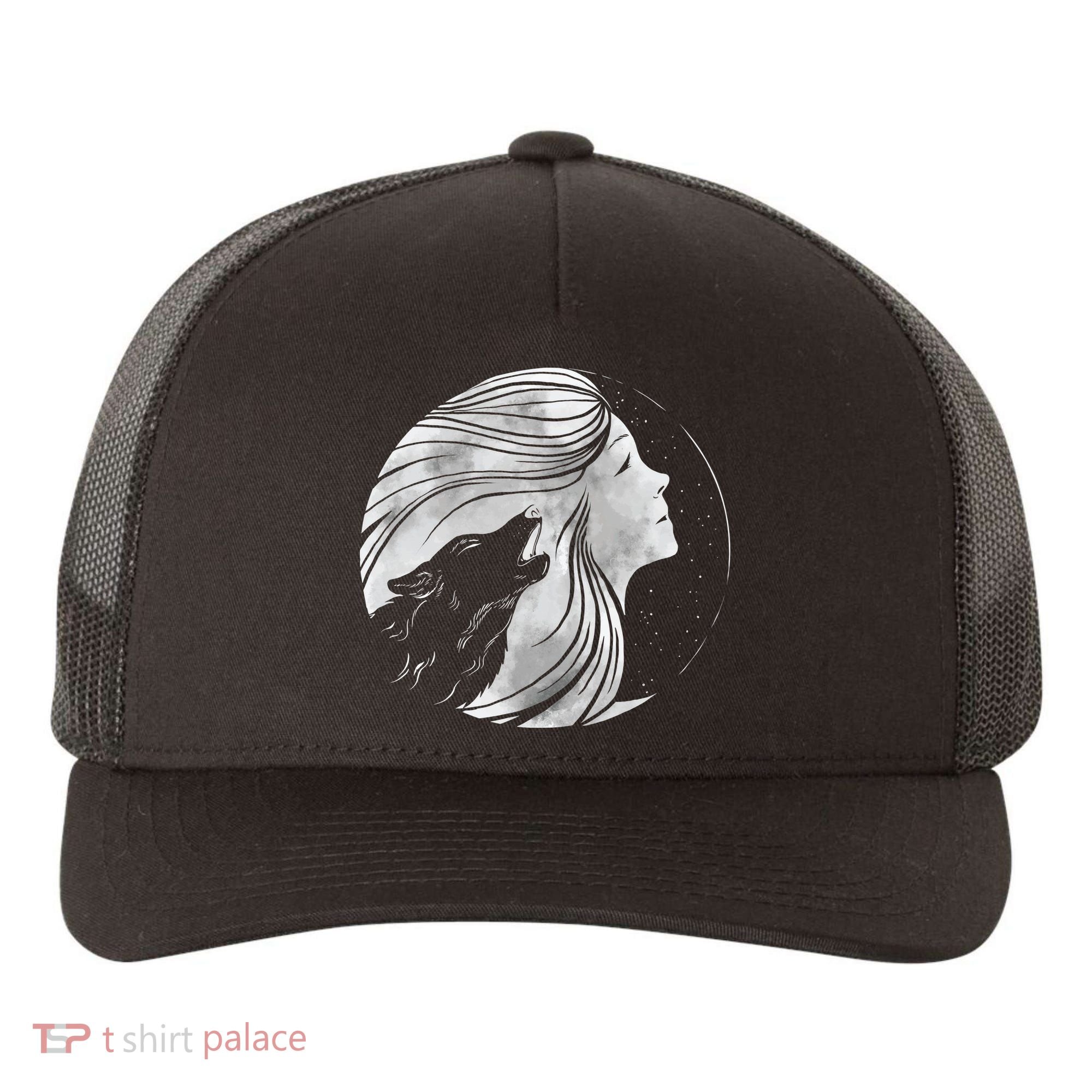 Moon Wolf Illustration Yupoong Adult 5-Panel Trucker Hat
