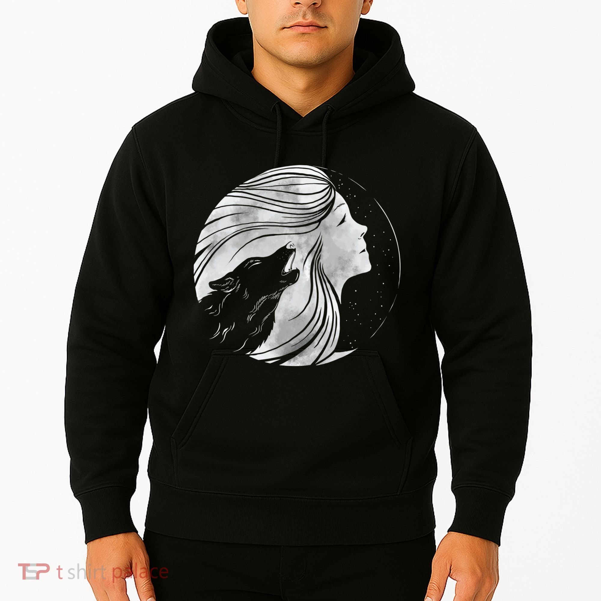 Moon Wolf Illustration Hoodie
