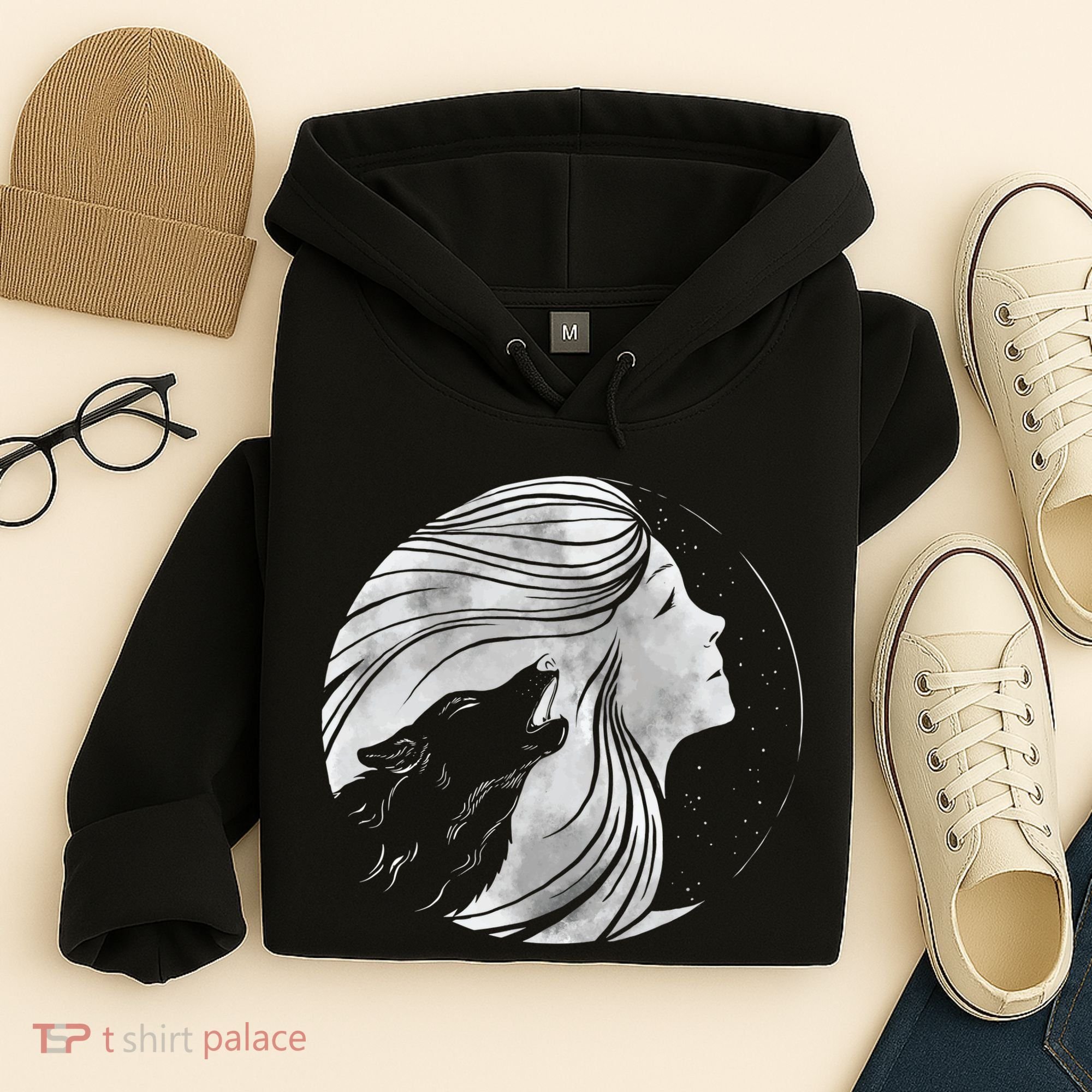 Moon Wolf Illustration Hoodie