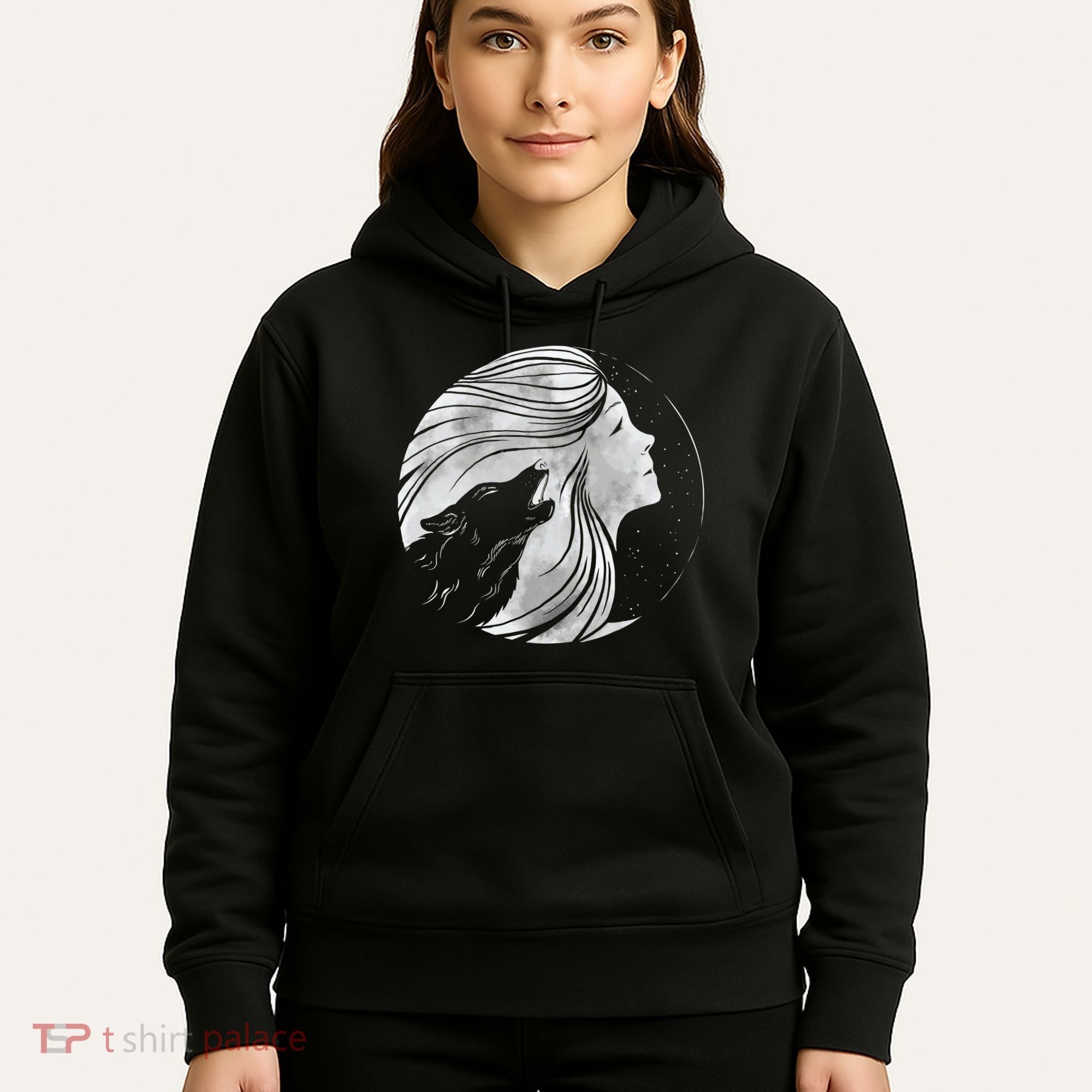 Moon Wolf Illustration Hoodie