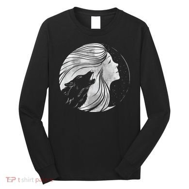 Moon Wolf Illustration Long Sleeve Shirt