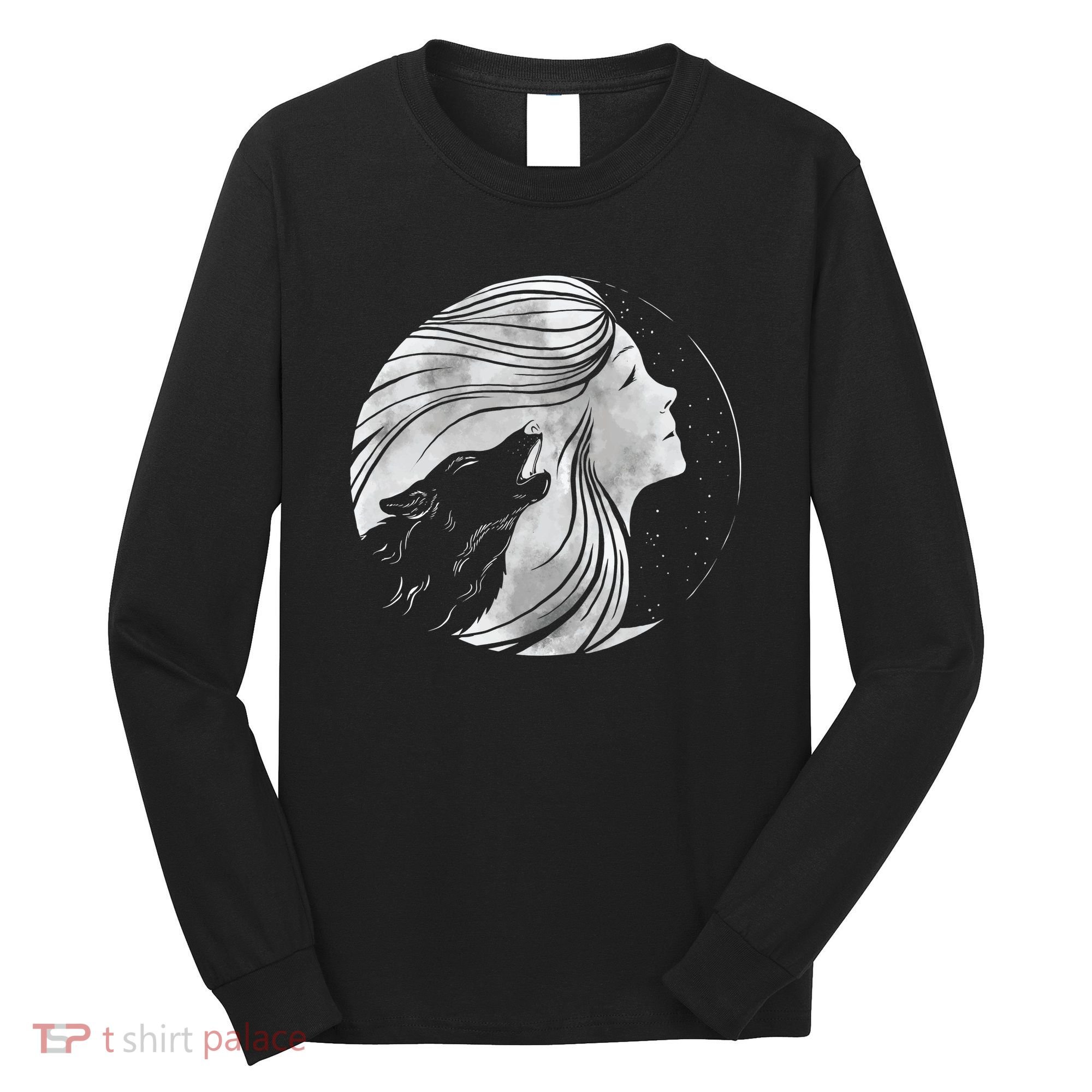 Moon Wolf Illustration Long Sleeve Shirt