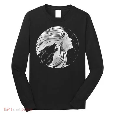 Moon Wolf Illustration Long Sleeve Shirt