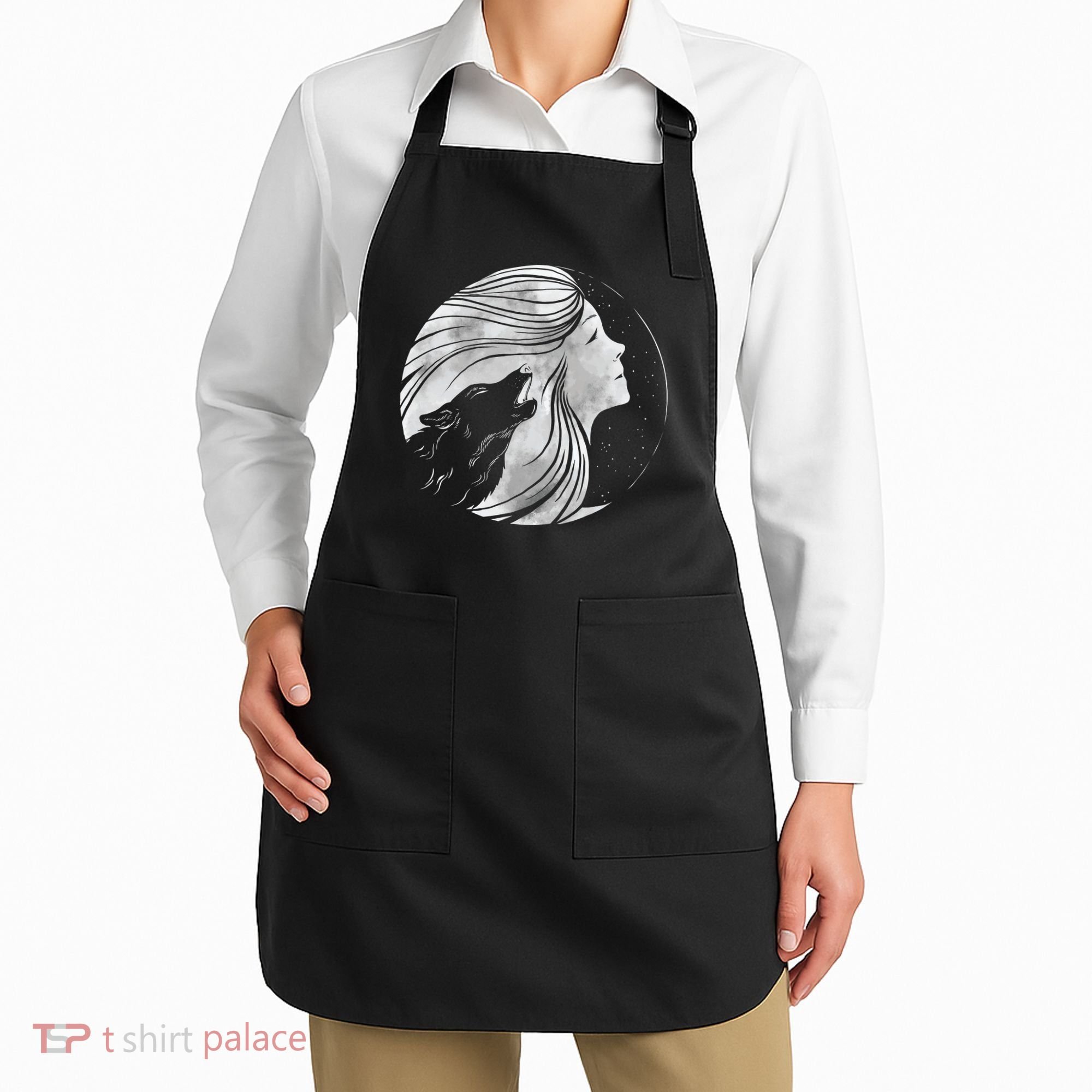 Moon Wolf Illustration Apron