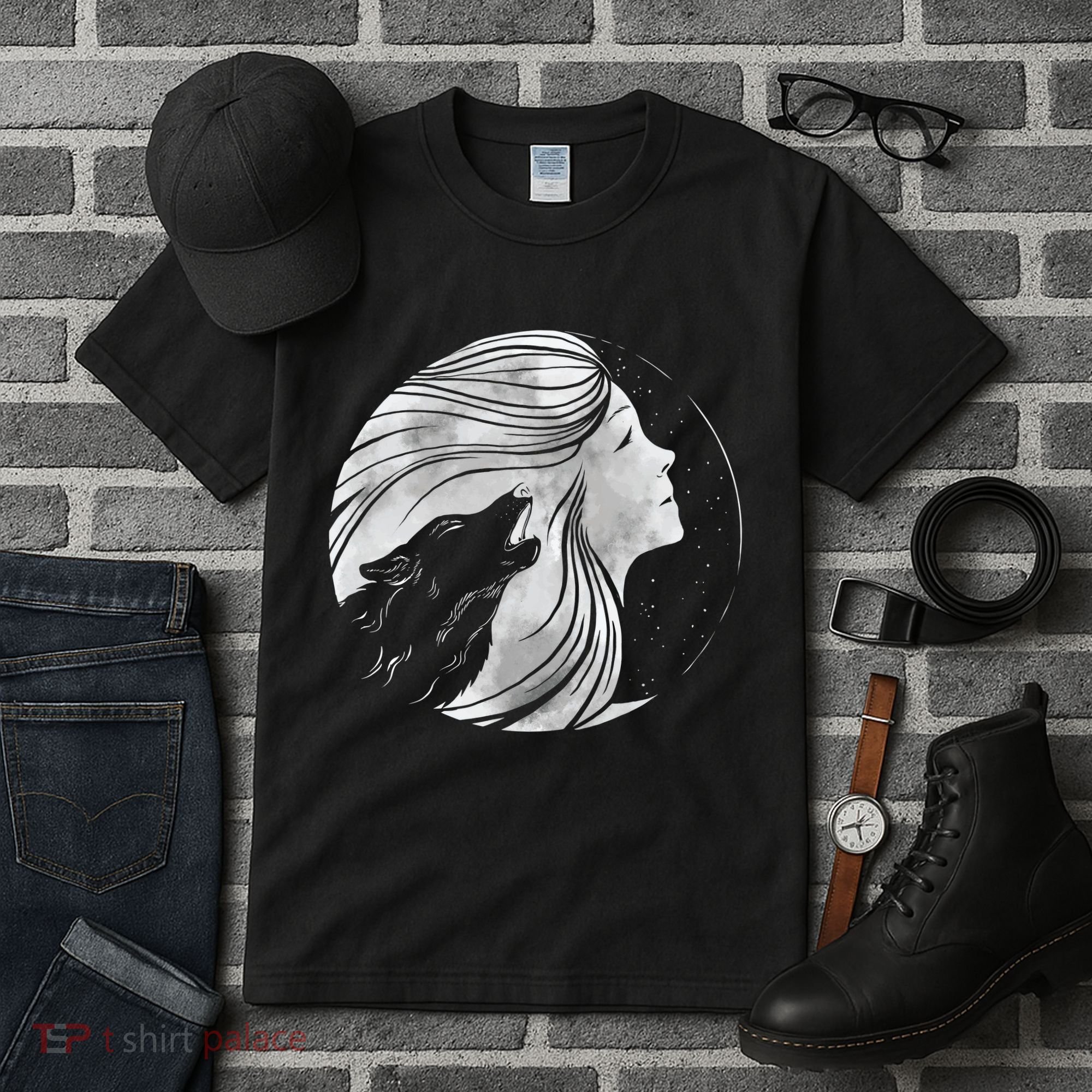 Moon Wolf Illustration Tall T-Shirt