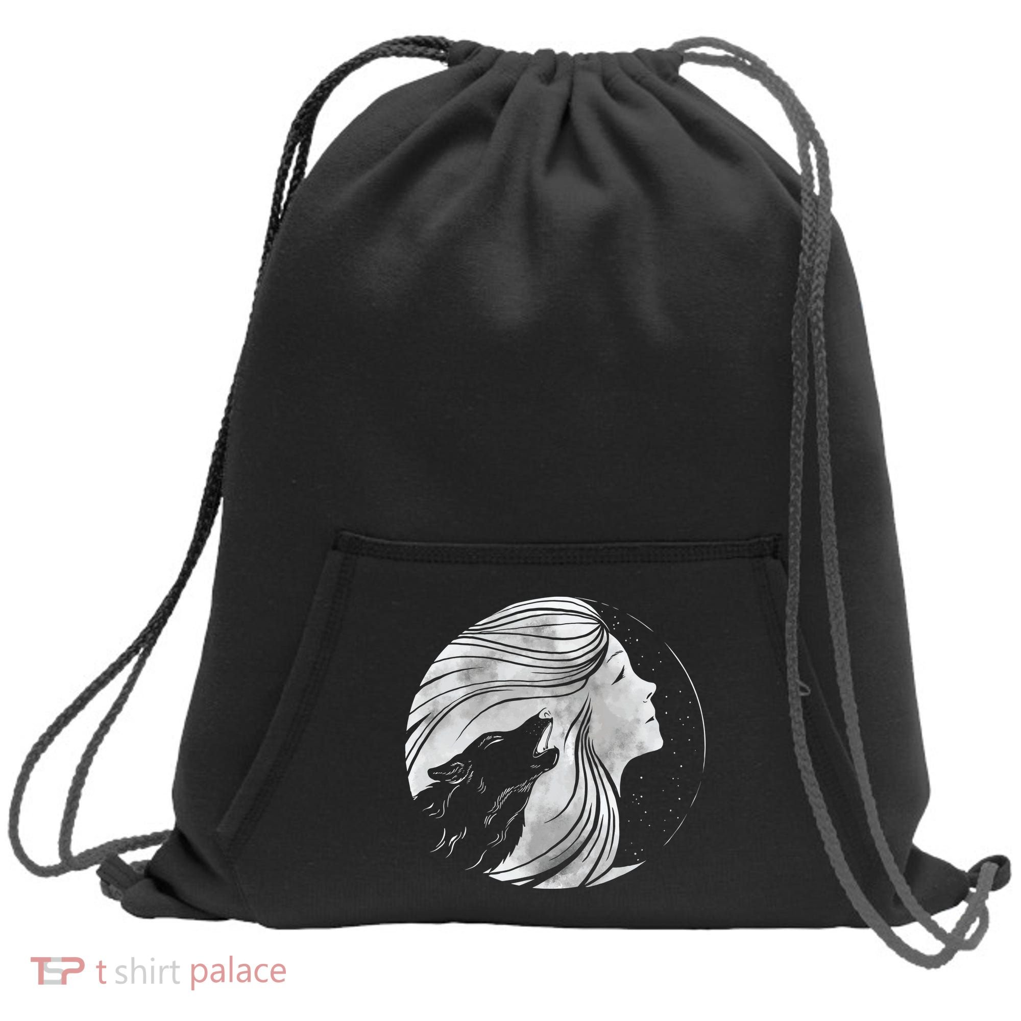 Moon Wolf Illustration Sweatshirt Cinch Pack Bag