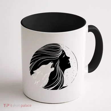 Moon Wolf Illustration Coffee Mug back