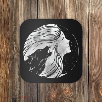 Moon Wolf Illustration Coaster