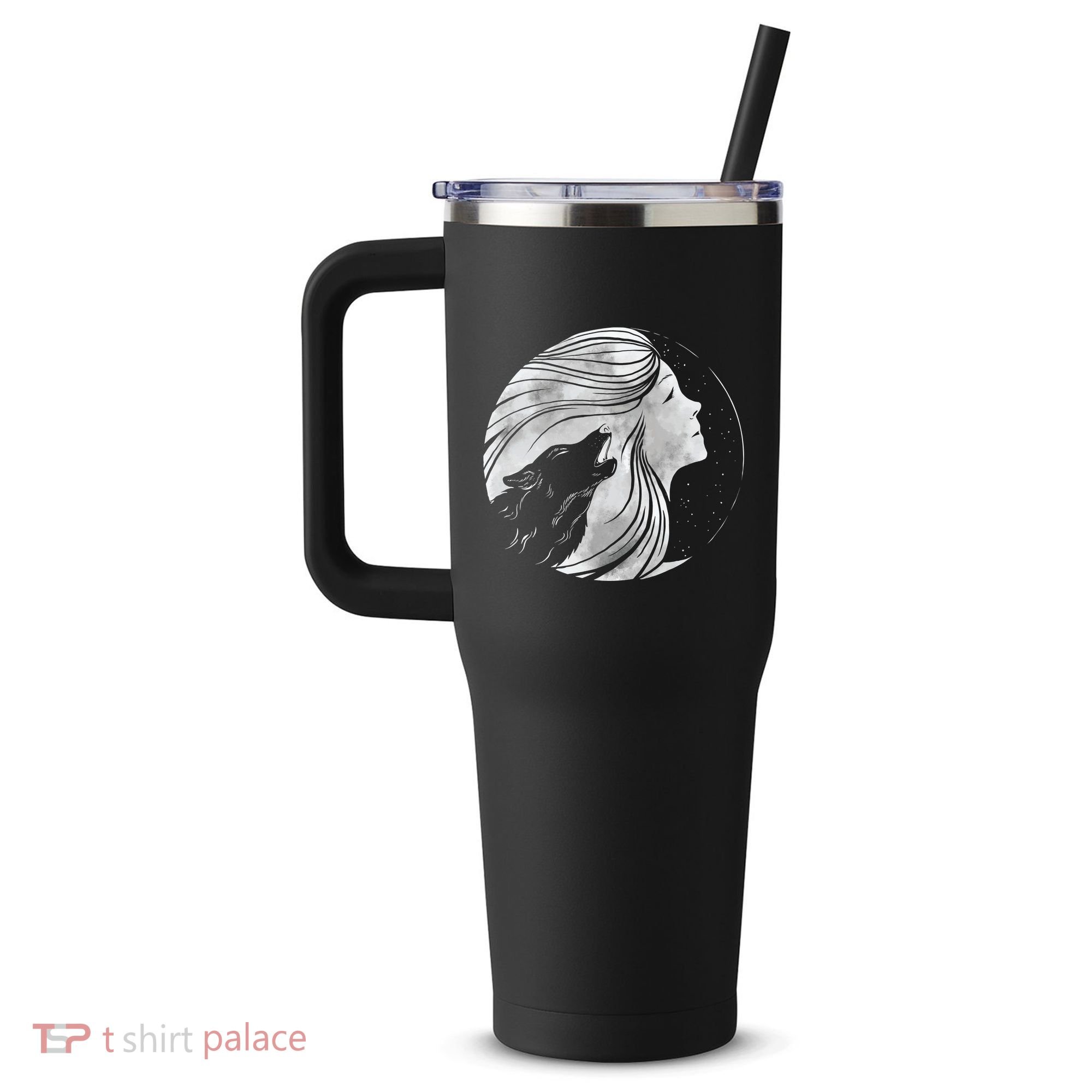 Moon Wolf Illustration 40oz Vacuum Insulated Stainless Steel Travel Tumbler