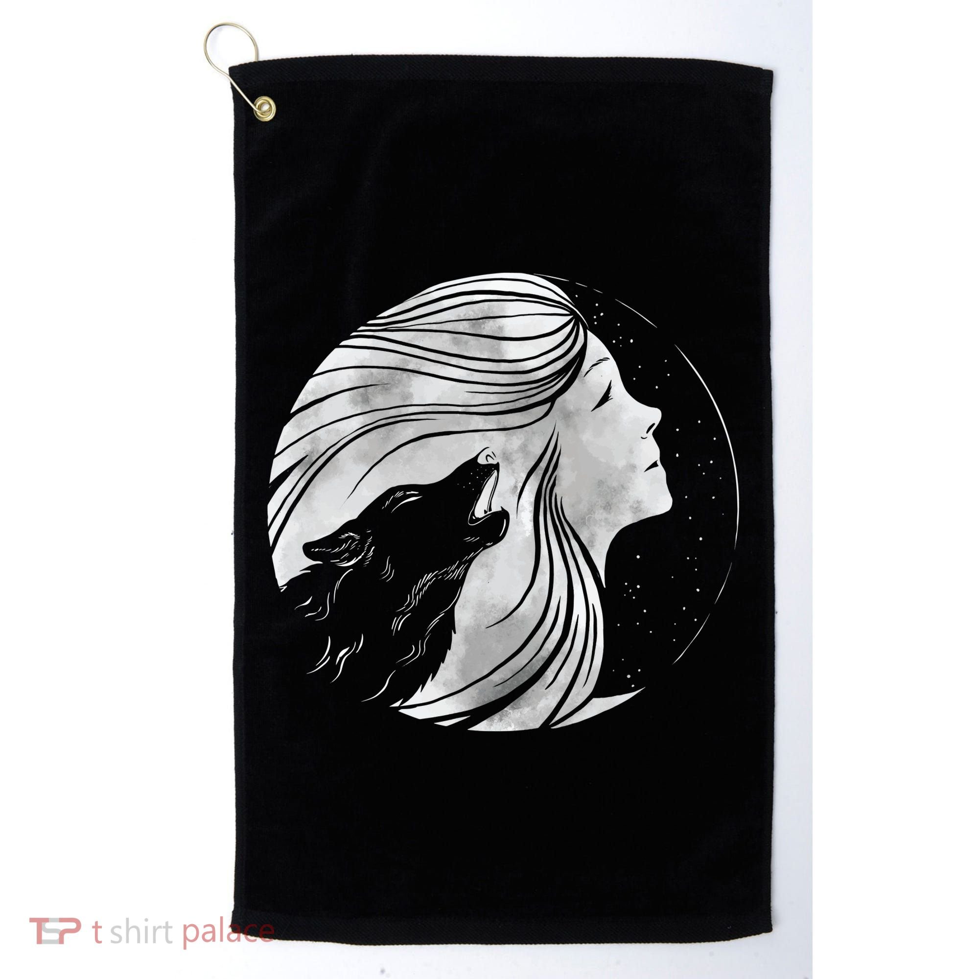 Moon Wolf Illustration Golf Towel