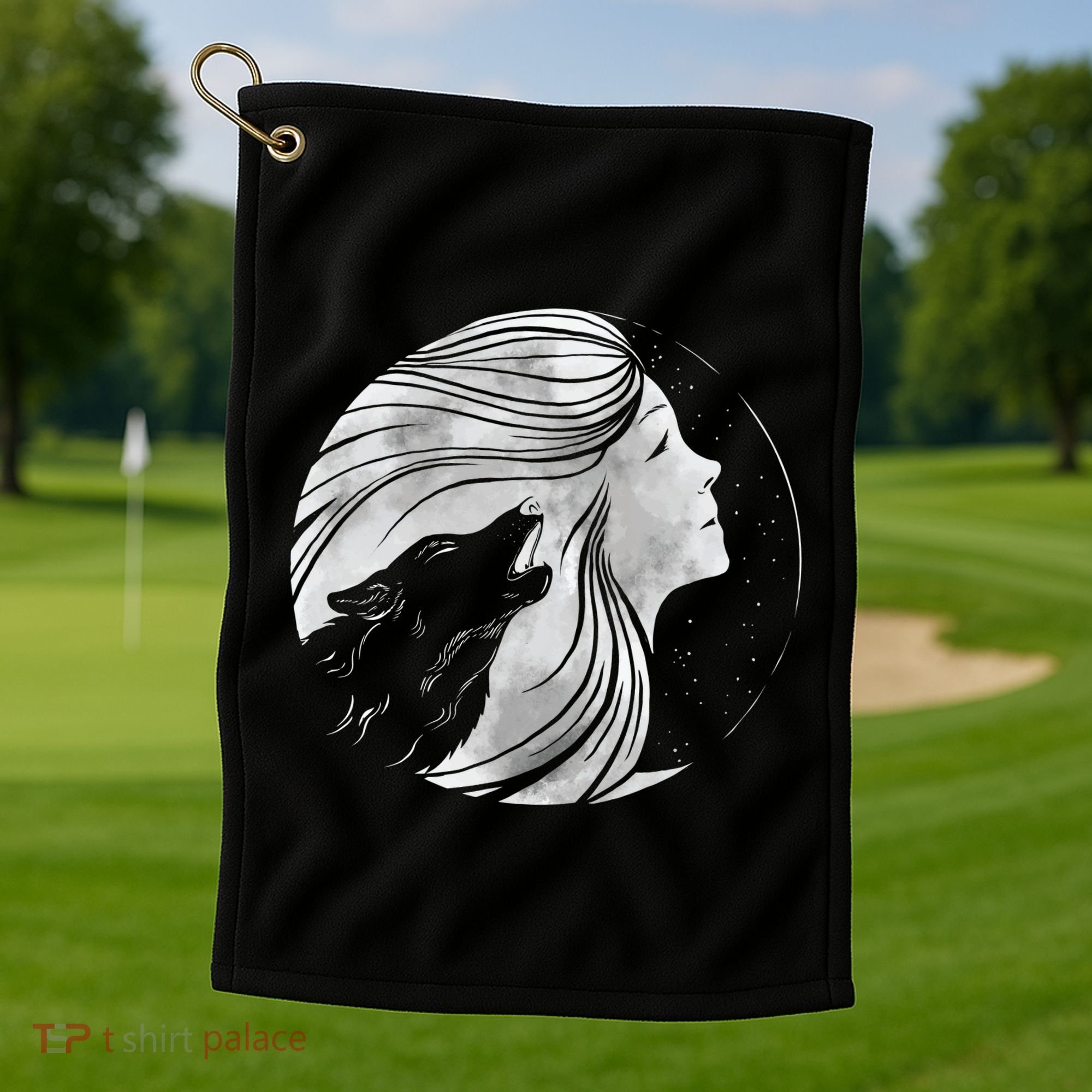 Moon Wolf Illustration Golf Towel