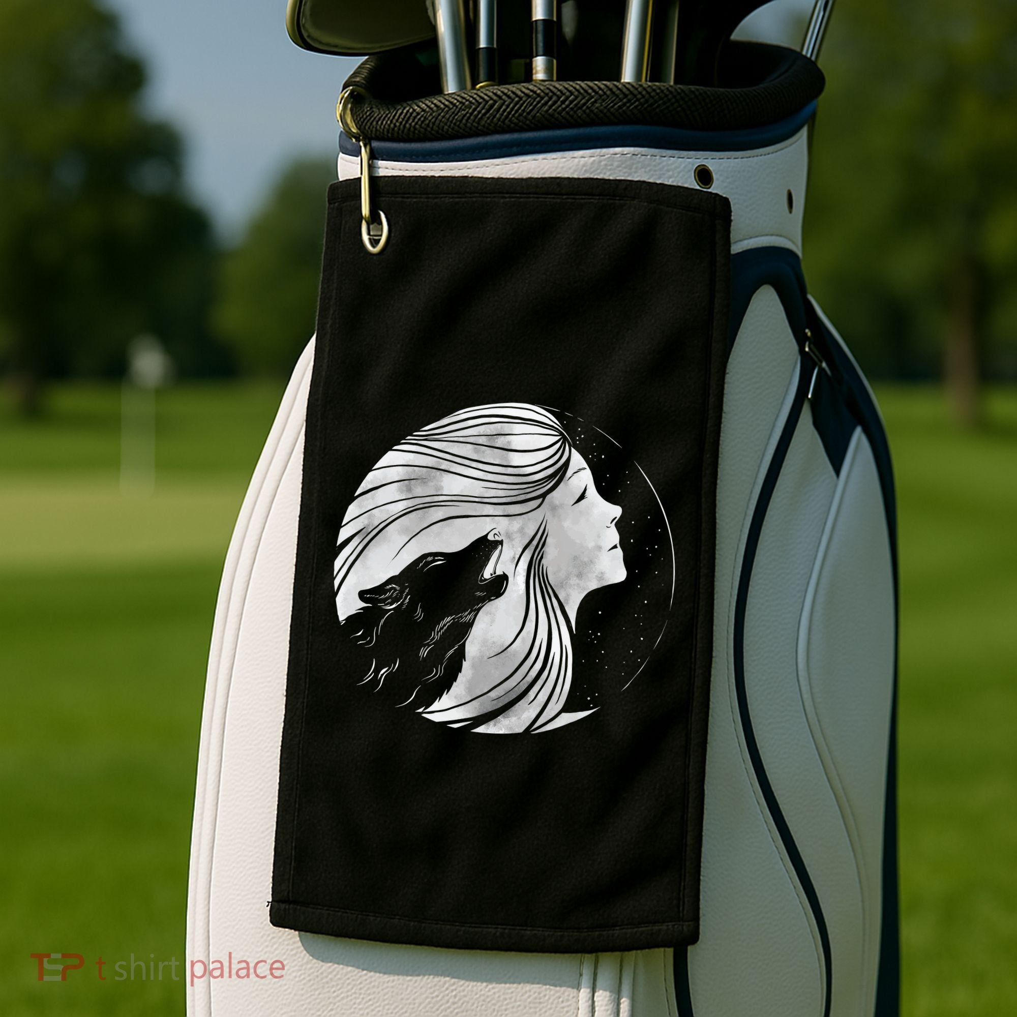 Moon Wolf Illustration Golf Towel