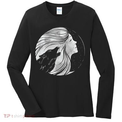 Moon Wolf Illustration Women's Long Sleeve Shirt