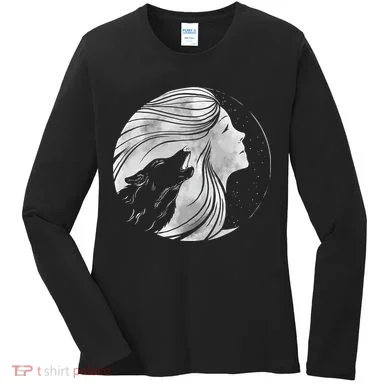 Moon Wolf Illustration Women's Long Sleeve Shirt