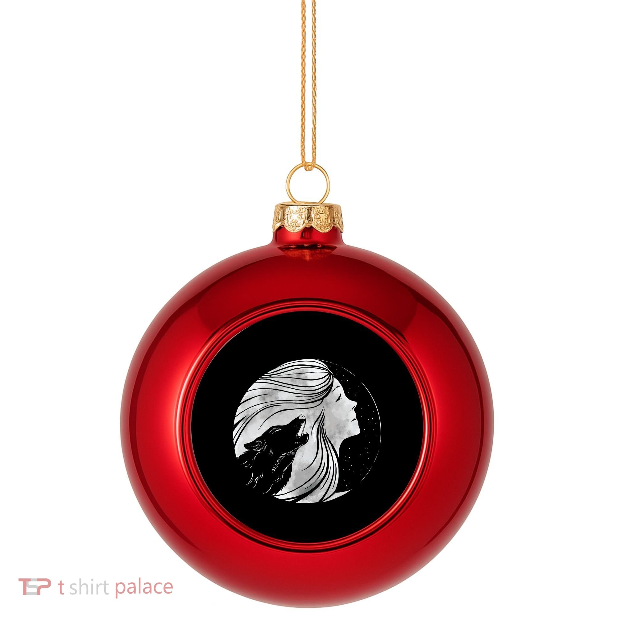 Moon Wolf Illustration Plastic Christmas Ball Ornament