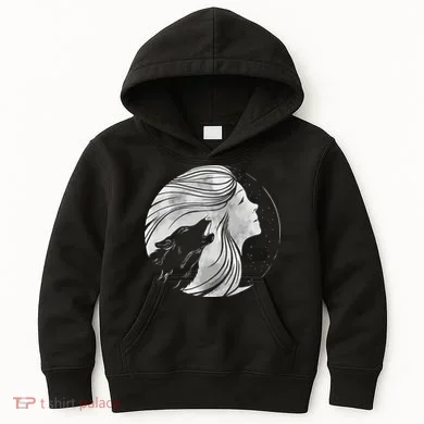 Moon Wolf Illustration Kids Hoodie