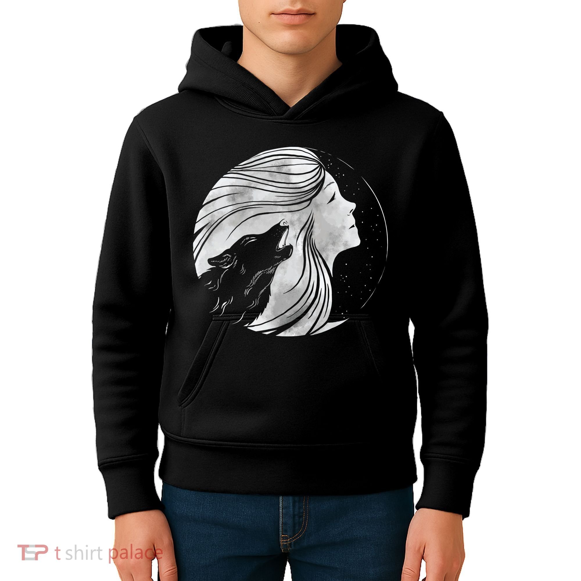 Moon Wolf Illustration Kids Hoodie