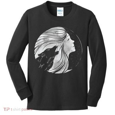 Moon Wolf Illustration Kids Long Sleeve Shirt