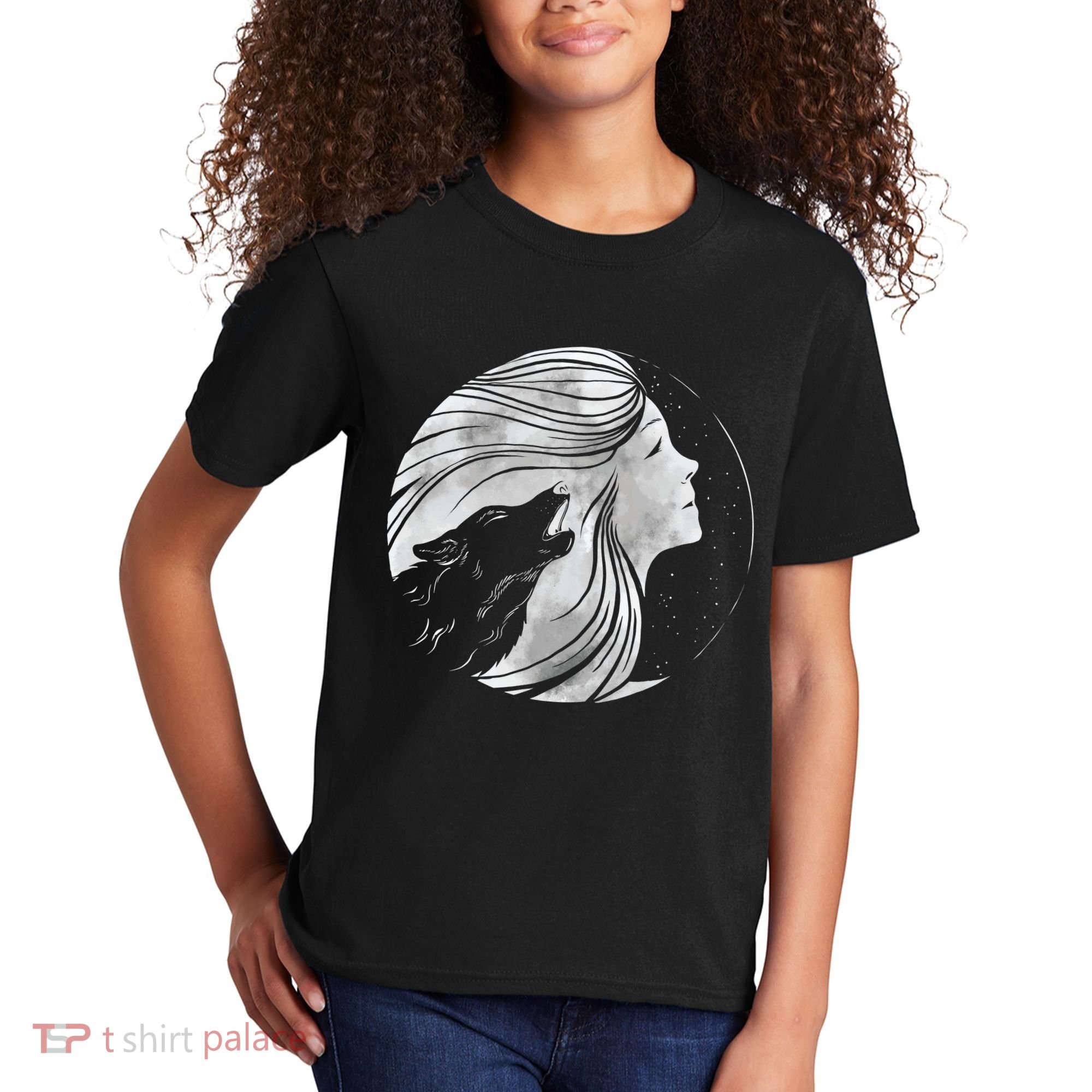 Moon Wolf Illustration Kids T-Shirt