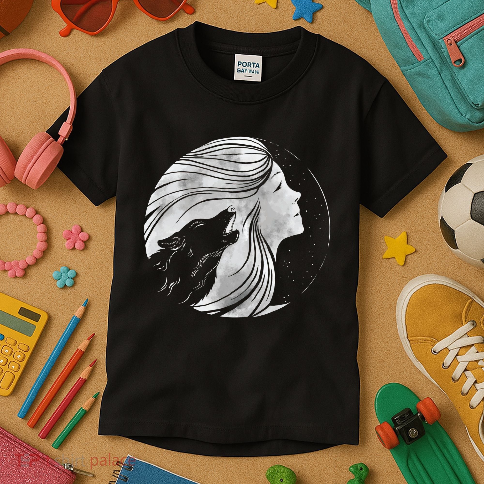 Moon Wolf Illustration Kids T-Shirt