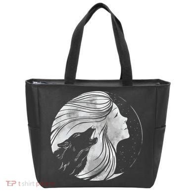 Moon Wolf Illustration Tote Bag
