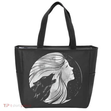 Moon Wolf Illustration Tote Bag