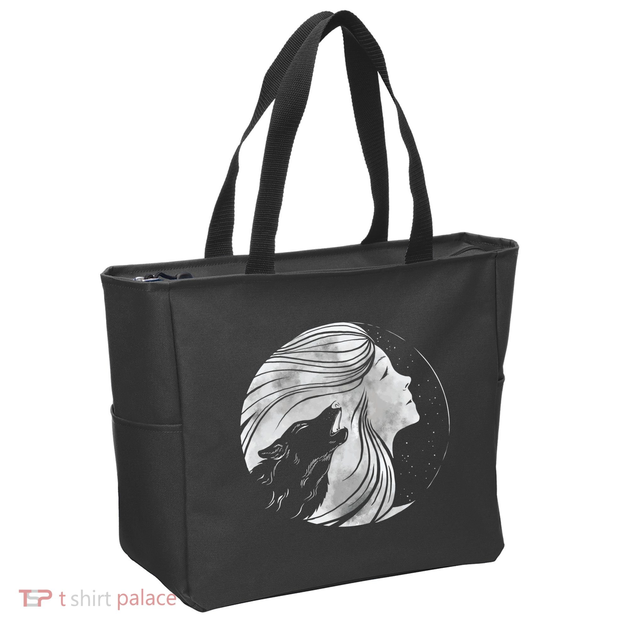 Moon Wolf Illustration Tote Bag